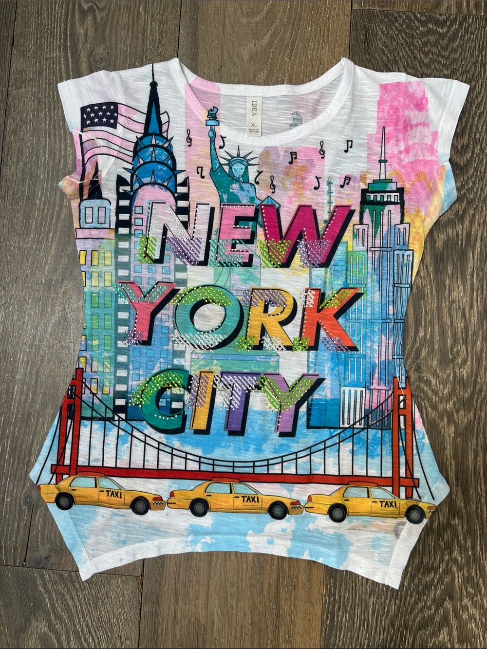 Unique Youth Child Kids Girls Top New York City XL Graphic Shirt Taxi Colorful